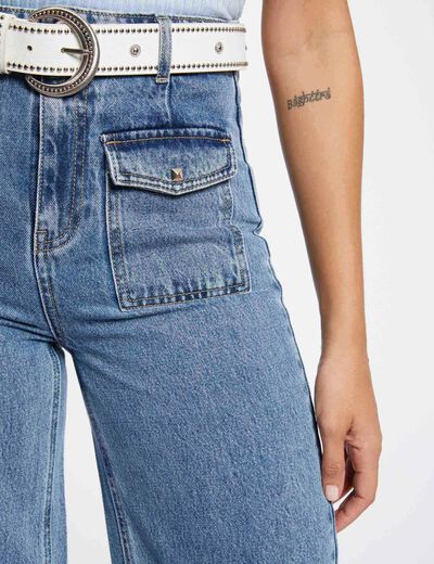 High-waisted wide leg jeans jean double stone ladies'
