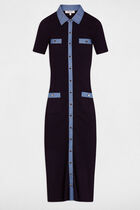 Robe tricot midi ajustée bleu marine femme