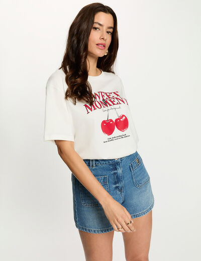 Printed t-shirt with round neck white women