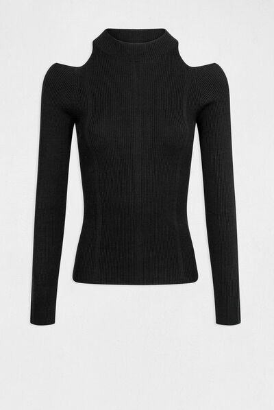 Long-sleeved jumper with openings black ladies'