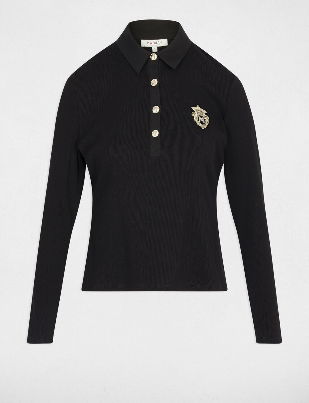 Fitted knit with folded collar black women