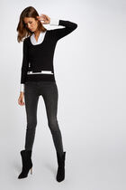 Long-sleeved jumper with double collar black women