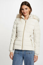 Zipped padded jacket with hood ivory women