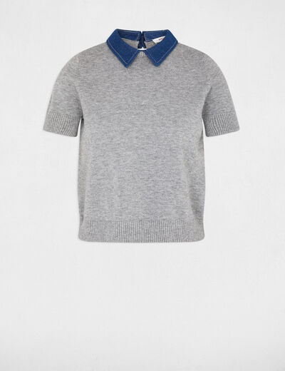 Sweater with a folded collar light grey women