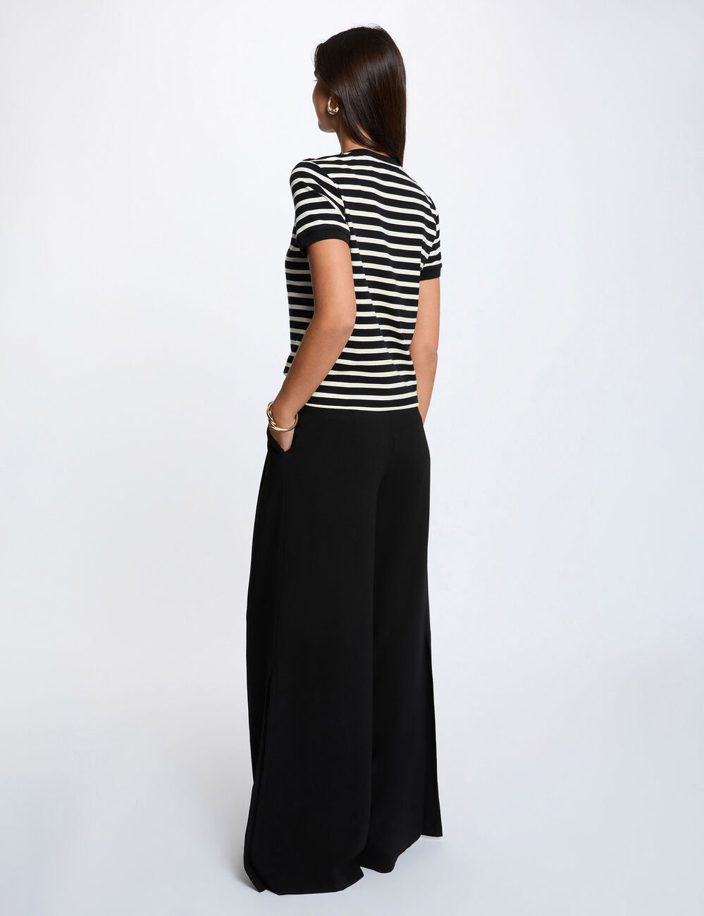 Striped t-shirt with round neck black women