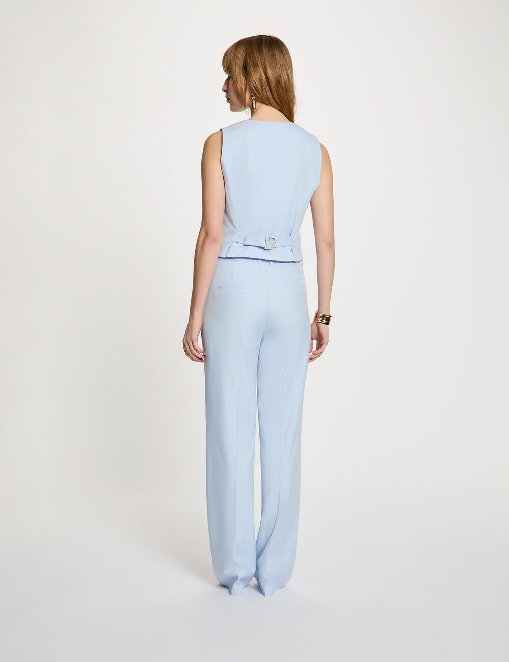 Striped V-neck cardigan sky blue women