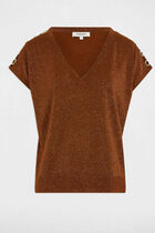 Jumper V-neck short sleeves cognac brown women