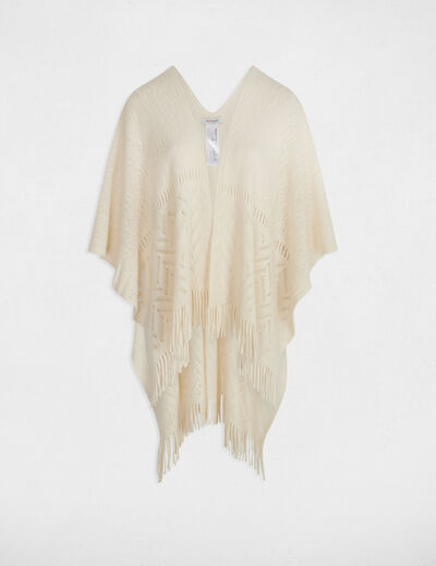 Knitted cape with fringes ivory women