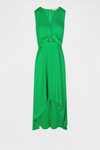 Asymmetrical midi A-line dress green ladies'
