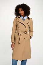 Long trench coat with tailored collar beige women
