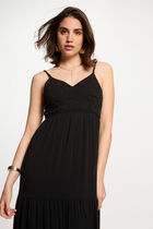Robe longue fluide broderie noir femme