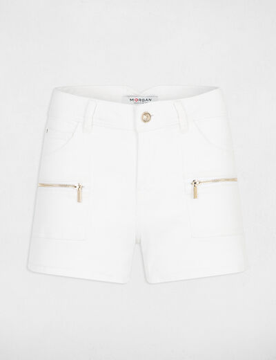 Fitted shorts zipped details ecru ladies'