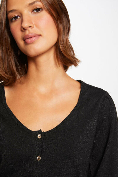 Long-sleeved cardigan with round neck black ladies'