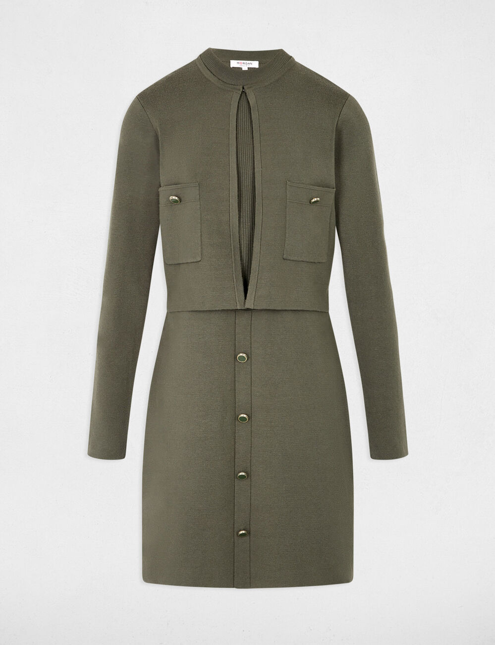 Short 2-in-1 effect dress khaki green women