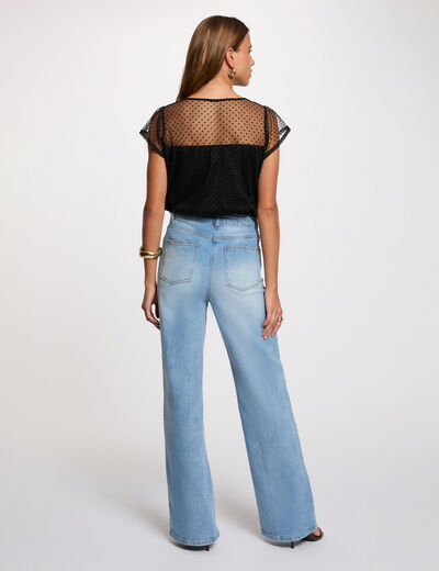 Lace t-shirt with square neckline black women