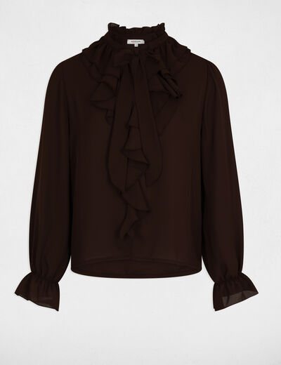 Fitted blouse with V-neck dark brown women