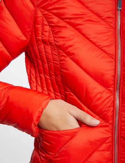 Straight zipped padded jacket orange ladies'