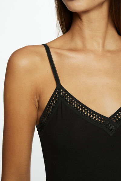 Vest top thin straps with lace strips black ladies'