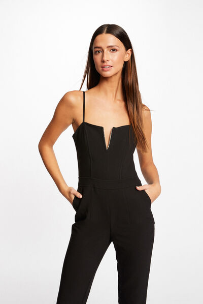Fitted jumpsuit wih thin straps black ladies'