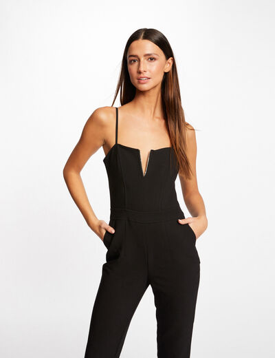 Fitted jumpsuit wih thin straps black ladies'