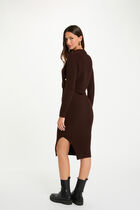 Fitted knit dress with long sleeves dark brown women