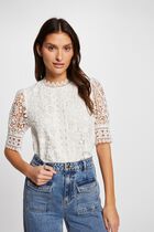 Short-sleeved blouse with lace ivory women