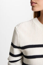Pull col rond et rayures blanc femme
