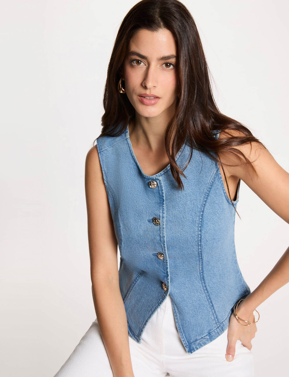 Sleeveless gilet heavy stone wash denim women