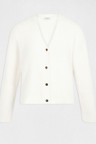 Long-sleeved cardigan with V-neck ivory ladies'