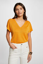 Jumper V-neck short sleeves orange women