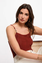 Knitted top thin straps cognac brown women