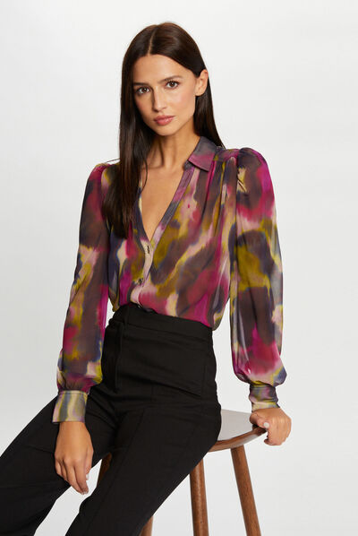 Long-sleeved shirt abstract print multico ladies'
