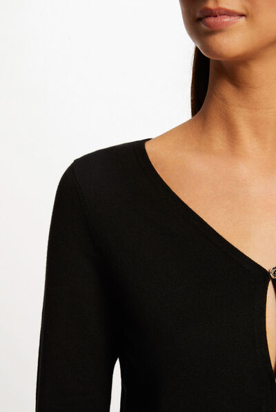 Buttoned long-sleeved cardigan black ladies'