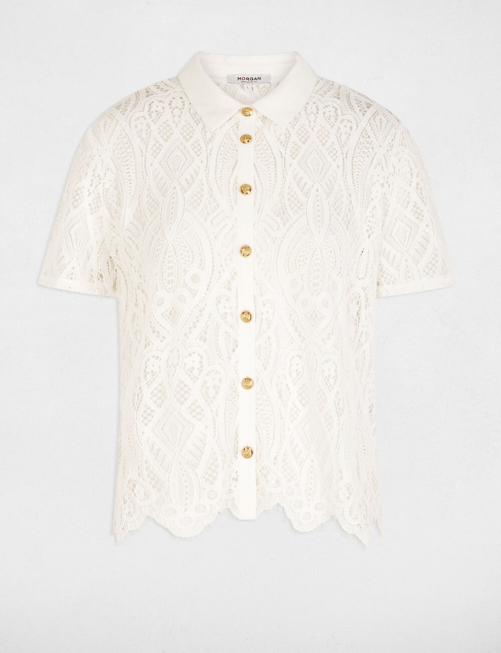 Lace shirt with notch collar white women
