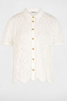 Lace shirt with notch collar white women