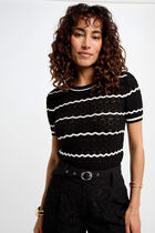 Pull manches courtes rayé noir femme