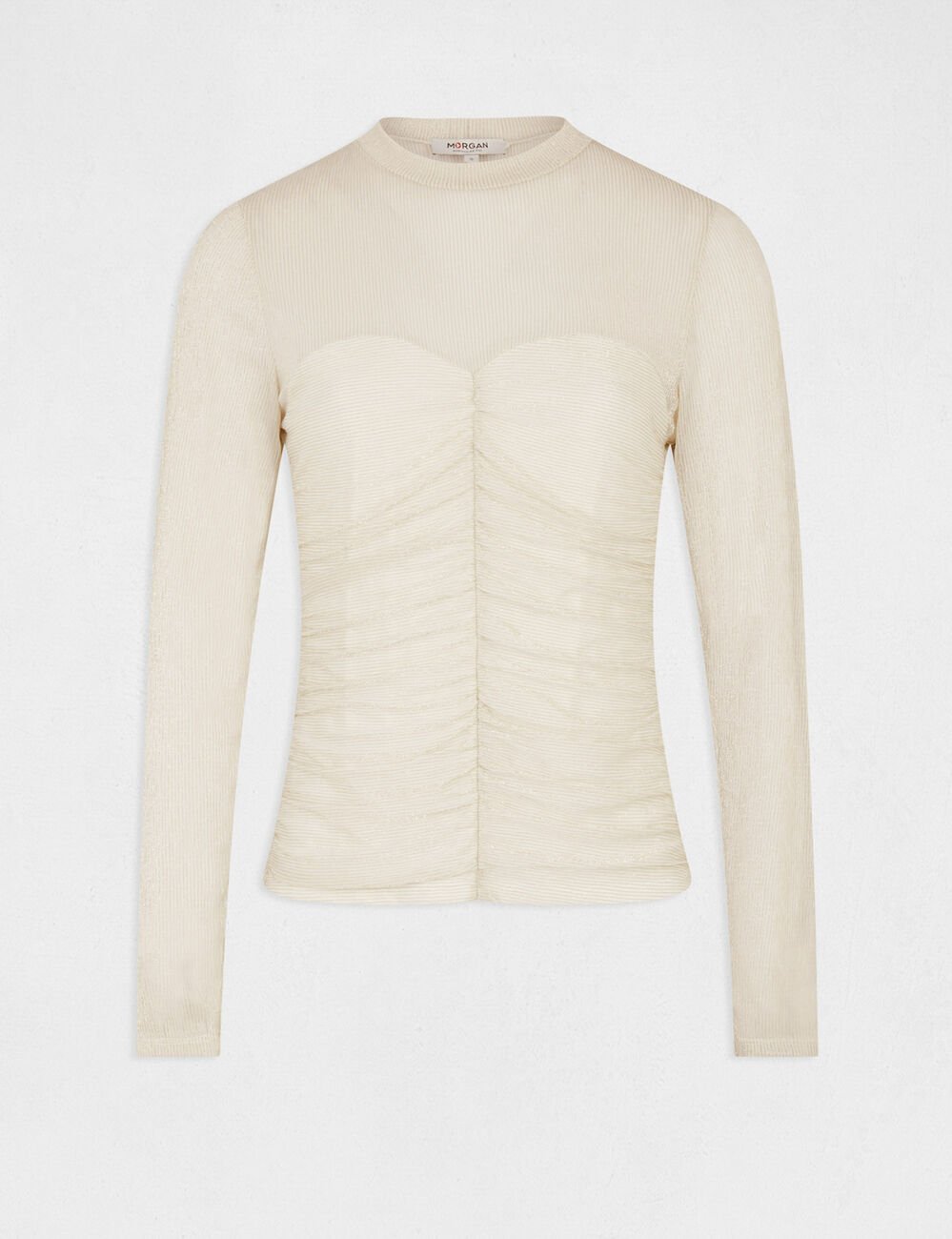 Long-sleeved t-shirt with shirring ivory women