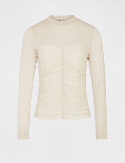 Long-sleeved t-shirt with shirring ivory women