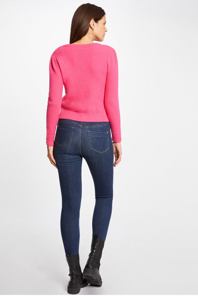 Long-sleeved jumper with V-neck fuchsia ladies'