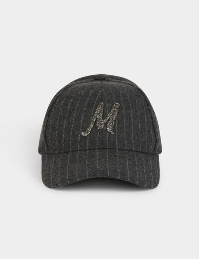 Striped cap M rhinestones mid-grey women