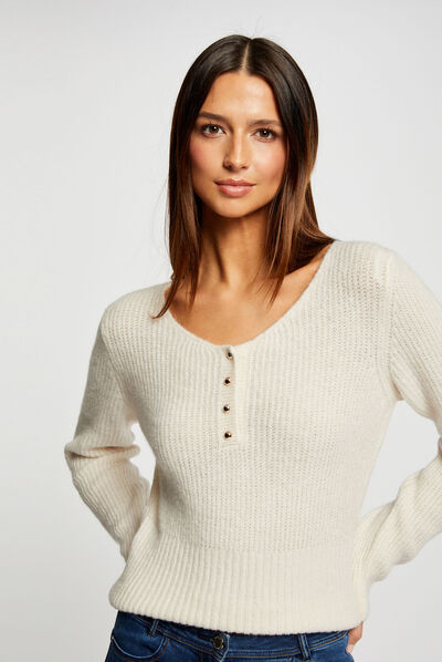 Long-sleeved jumper with buttons ivory ladies'