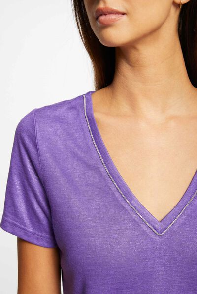 Short-sleeved t-shirt with V-neck purple ladies'