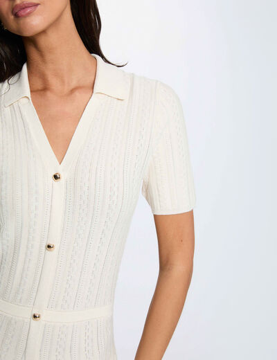 Knitted dress with folded collar ivory women