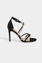 Sandales à talons avec brides strass noir femme