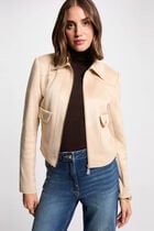Short suede jacket light brown women