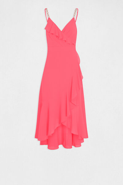 Maxi A-line dress with ruffles pink ladies'