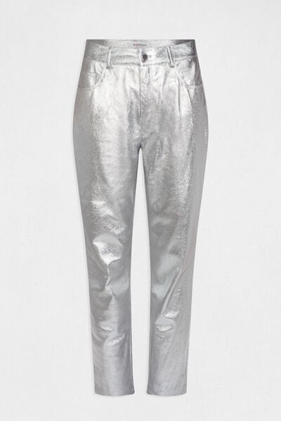 Faux leather straight trousers silver ladies'