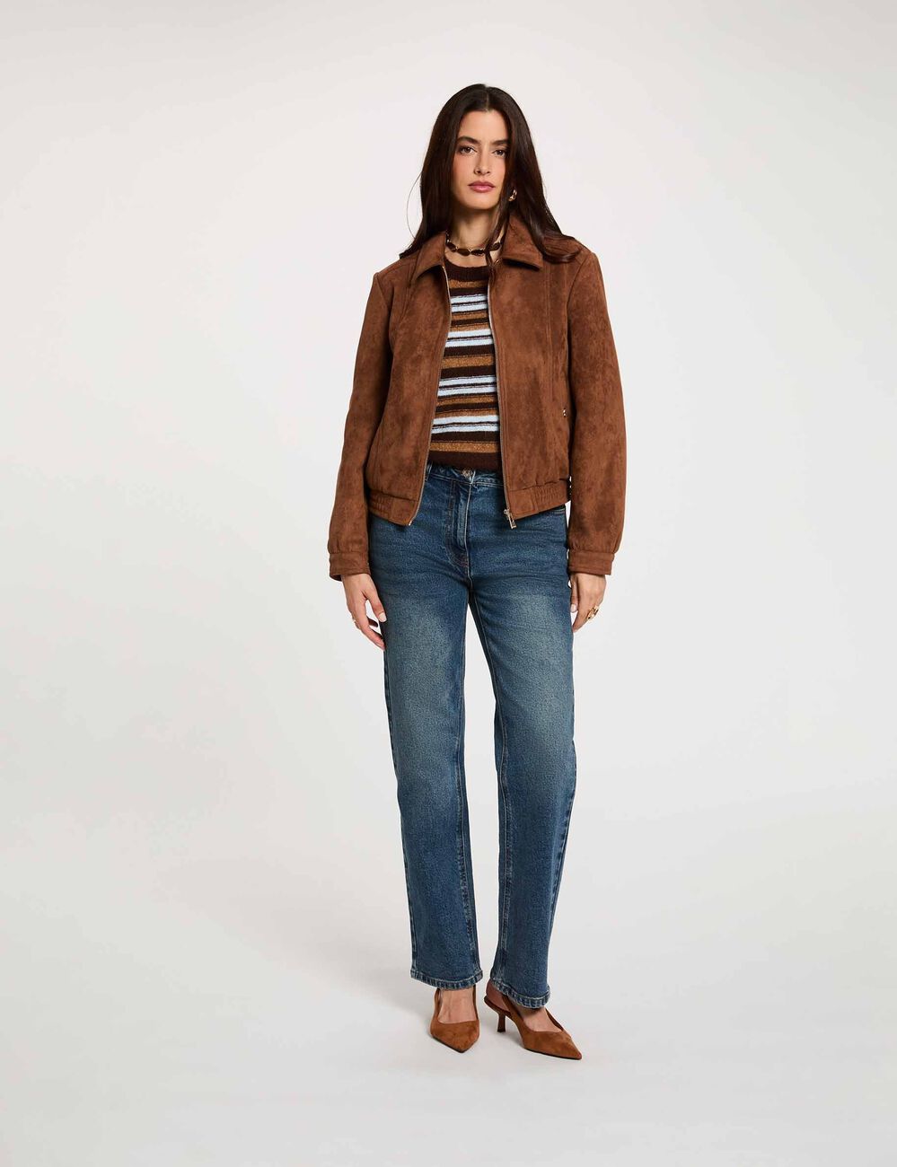Suede jacket cognac brown women