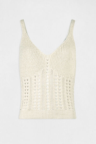 Jumper vest top with openwork details beige ladies'