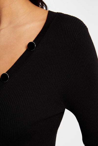 Long-sleeved jumper with buttons black ladies'